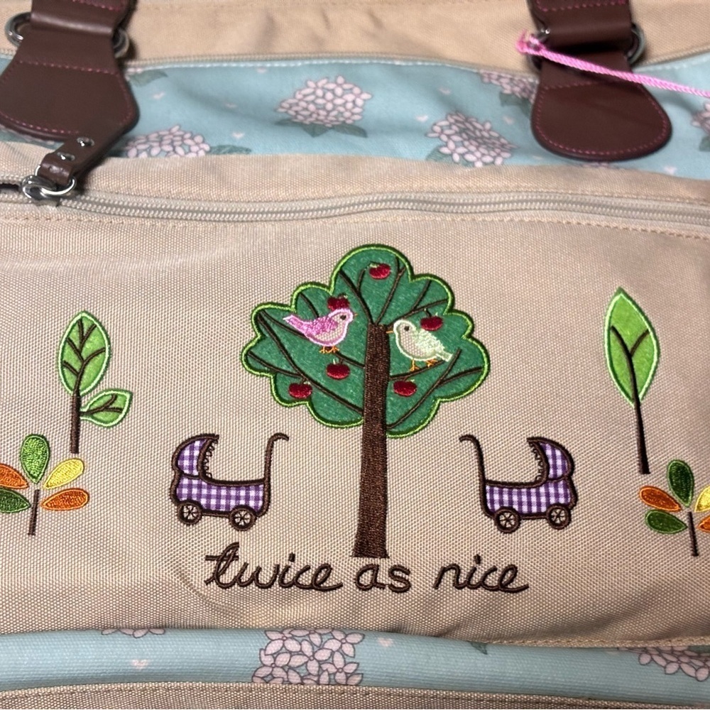 Cream and Sea foam Green Diaper Bag